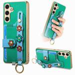 For Samsung Galaxy S24+ 5G Stereoscopic Flowers Wristband Card Bag Phone Case(Green)