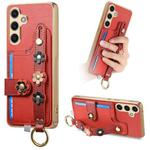 For Samsung Galaxy S24+ 5G Stereoscopic Flowers Wristband Card Bag Phone Case(Red)