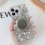 For iPhone 13 Pro Max Mirror Handmade Bling Rhinestone PC Phone Case(Silver Gray Round)