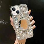 For iPhone 13 mini Mirror Handmade Bling Rhinestone PC Phone Case(Silver Gray Square)
