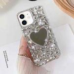 For iPhone 12 Mirror Handmade Bling Rhinestone PC Phone Case(Silver Gray Love)