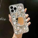 For iPhone 12 Pro Max Mirror Handmade Bling Rhinestone PC Phone Case(Silver Gray Square)