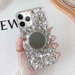 For iPhone 11 Pro Max Mirror Handmade Bling Rhinestone PC Phone Case(Silver Gray Round)