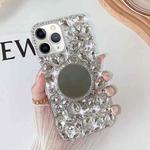 For iPhone 11 Pro Mirror Handmade Bling Rhinestone PC Phone Case(Silver Gray Round)