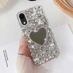 For iPhone XR Mirror Handmade Bling Rhinestone PC Phone Case(Silver Gray Love)