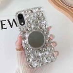 For iPhone XR Mirror Handmade Bling Rhinestone PC Phone Case(Silver Gray Round)