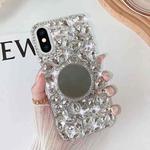 For iPhone X / XS Mirror Handmade Bling Rhinestone PC Phone Case(Silver Gray Round)