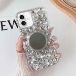 For iPhone 16 Plus Mirror Handmade Bling Rhinestone PC Phone Case(Silver Gray Round)