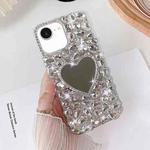 For iPhone 16e Mirror Handmade Bling Rhinestone PC Phone Case(Silver Gray Love)