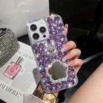 For iPhone 15 Pro Max Diamond Mirror Bunny Handmade PC Phone Case(Purple Flower Mirror)