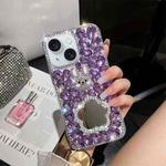 For iPhone 15 Diamond Mirror Bunny Handmade PC Phone Case(Purple Flower Mirror)