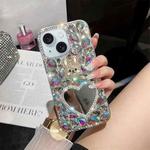 For iPhone 15 Diamond Mirror Bunny Handmade PC Phone Case(Colorful Love Mirror)