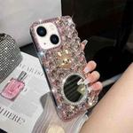 For iPhone 13 Diamond Mirror Bunny Handmade PC Phone Case(Pink Round Mirror)