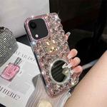 For iPhone XR Diamond Mirror Bunny Handmade PC Phone Case(Pink Round Mirror)