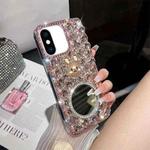 For iPhone XS Max Diamond Mirror Bunny Handmade PC Phone Case(Pink Round Mirror)