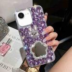 For iPhone 16e Diamond Mirror Rabbit Handmade PC Phone Case(Purple Flower Mirror)