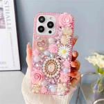 For iPhone 15 Pro Max Diamond Inlaid Rose PC Phone Case(Pink)