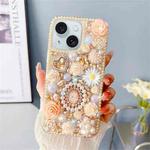 For iPhone 15 Plus Diamond Inlaid Rose PC Phone Case(Yellow)