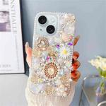 For iPhone 15 Diamond Inlaid Rose PC Phone Case(White)