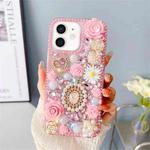 For iPhone 12 Diamond Inlaid Rose PC Phone Case(Pink)