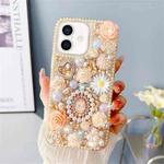 For iPhone 16 Plus Diamond Inlaid Rose PC Phone Case(Yellow)