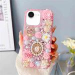 For iPhone 16e Diamond Inlaid Rose PC Phone Case(Pink)
