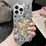 For iPhone 15 Pro Plum Blossom Handmade Diamond Inlay PC Phone Case(White)
