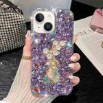 For iPhone 15 Plus Plum Blossom Handmade Diamond Inlay PC Phone Case(Purple)