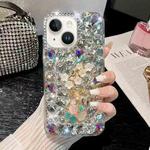 For iPhone 15 Plum Blossom Handmade Diamond Inlay PC Phone Case(White)