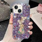 For iPhone 15 Plum Blossom Handmade Diamond Inlay PC Phone Case(Purple)