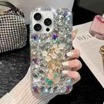 For iPhone 14 Pro Plum Blossom Handmade Diamond Inlay PC Phone Case(White)
