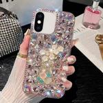 For iPhone X / XS Plum Blossom Handmade Diamond Inlay PC Phone Case(Pink)