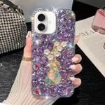 For iPhone 16 Plum Blossom Handmade Diamond Inlay PC Phone Case(Purple)