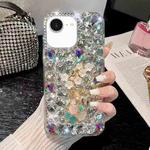 For iPhone 16e Plum Blossom Handmade Diamond Inlay PC Phone Case(White)