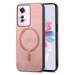 For OPPO Reno11 F Retro Magsafe Magnetic PU Back Cover Phone Case(Pink)