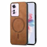 For OPPO Reno11 F Retro Magsafe Magnetic PU Back Cover Phone Case(Brown)