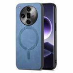 For OPPO Find X7 5G Retro Magsafe Magnetic PU Back Cover Phone Case(Blue)