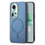 For OPPO Reno11 Global Retro Magsafe Magnetic PU Back Cover Phone Case(Blue)