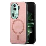 For OPPO Reno11 Pro 5G Global Retro Magsafe Magnetic PU Back Cover Phone Case(Pink)