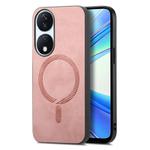 For Honor X7b Retro Magsafe Magnetic PU Back Cover Phone Case(Pink)