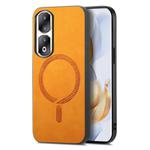 For Honor 90 Pro 5G Retro Magsafe Magnetic PU Back Cover Phone Case(Yellow)
