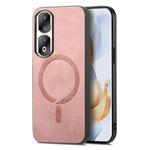 For Honor 90 Pro 5G Retro Magsafe Magnetic PU Back Cover Phone Case(Pink)