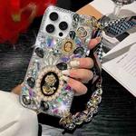 For iPhone 13 Pro Max Handmade Diamond Purple Gemstone Scarf Bracelet PC Phone Case(Black)