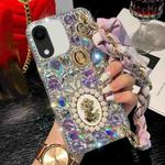 For iPhone XR Handmade Diamond Purple Gemstone Scarf Bracelet PC Phone Case(White)