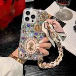 For iPhone 16 Handmade Diamond Purple Gemstone Scarf Bracelet PC Phone Case(Pink)