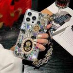 For iPhone 16 Handmade Diamond Purple Gemstone Scarf Bracelet PC Phone Case(Black)