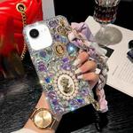 For iPhone 16e Handmade Diamond Purple Gemstone Scarf Bracelet PC Phone Case(White)