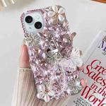 For iPhone 15 Handmade Butterfly Diamond Inlay PC Phone Case(Pink)