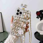 For iPhone 15 Pro Crossbody Perfume Bottle Handmade Inlaid Diamond PC Phone Case(White)