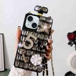 For iPhone 15 Crossbody Perfume Bottle Handmade Inlaid Diamond PC Phone Case(Black)